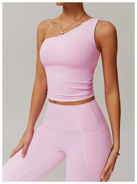 CurvyPower | UK Crop Top One Shoulder Workout Shaping Crop Top with Removable Chest Pads