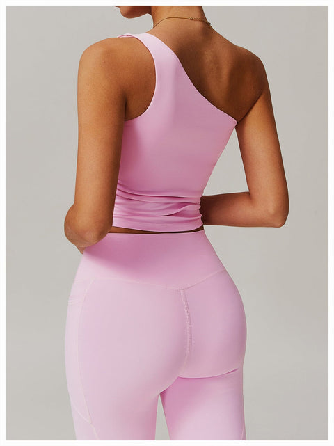 CurvyPower | UK Crop Top One Shoulder Workout Shaping Crop Top with Removable Chest Pads