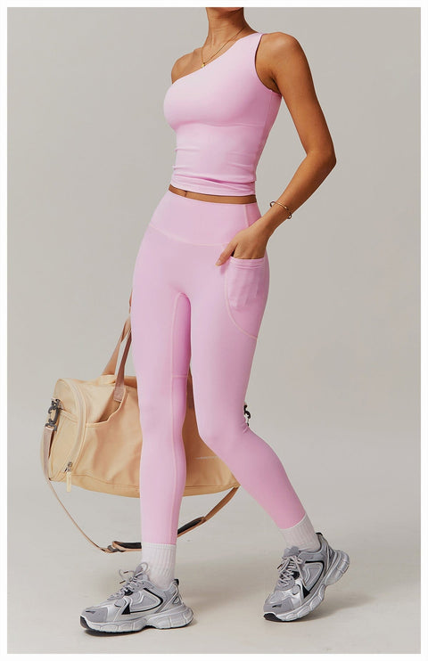 CurvyPower | UK Crop Top One Shoulder Workout Shaping Crop Top with Removable Chest Pads