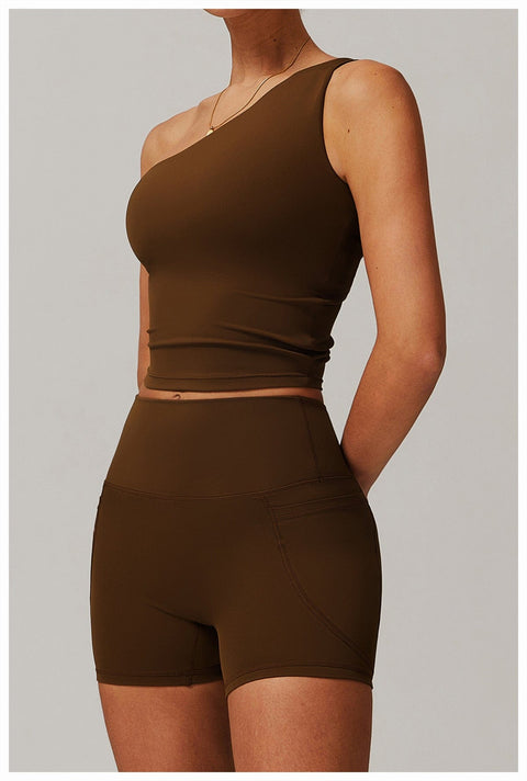 CurvyPower | UK Crop Top One Shoulder Workout Shaping Crop Top with Removable Chest Pads