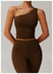 CurvyPower | UK Crop Top One Shoulder Workout Shaping Crop Top with Removable Chest Pads