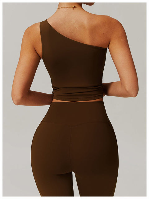 CurvyPower | UK Crop Top One Shoulder Workout Shaping Crop Top with Removable Chest Pads