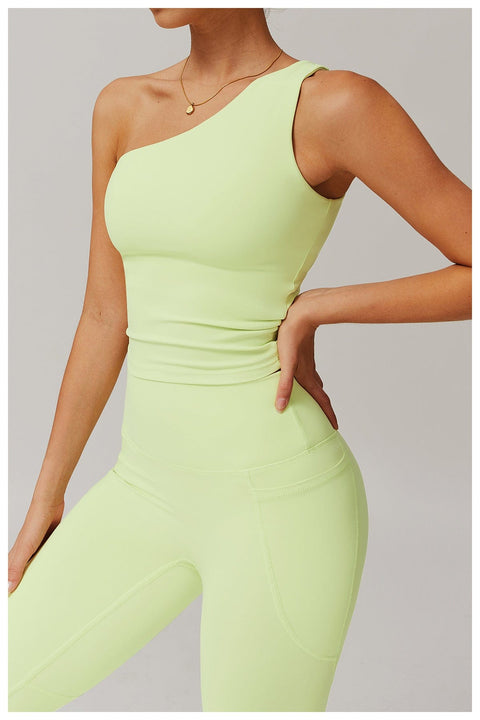 CurvyPower | UK Crop Top One Shoulder Workout Shaping Crop Top with Removable Chest Pads