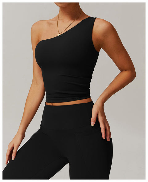 CurvyPower | UK Crop Top One Shoulder Workout Shaping Crop Top with Removable Chest Pads