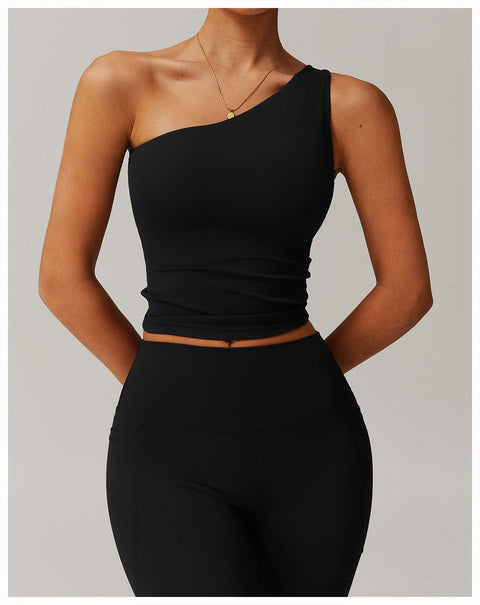 CurvyPower | UK Crop Top One Shoulder Workout Shaping Crop Top with Removable Chest Pads