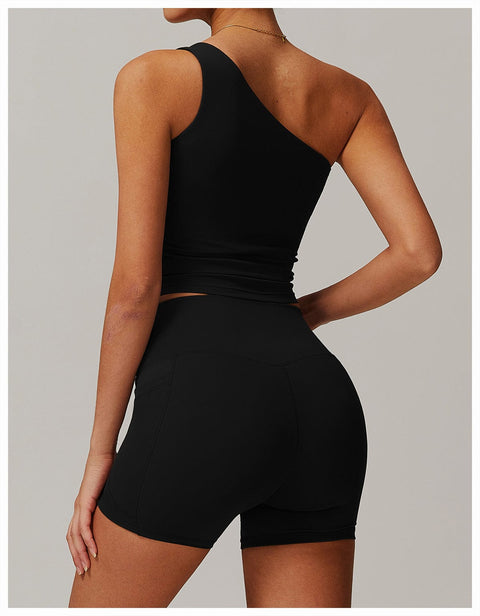 CurvyPower | UK Crop Top One Shoulder Workout Shaping Crop Top with Removable Chest Pads