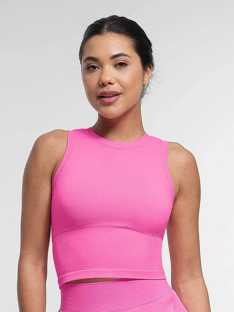 CurvyPower | UK Crop Top Pink / S Seamless Supportive Sport Yoga Active Wear Crop Top with Built-In Bra & Adjustable Cups