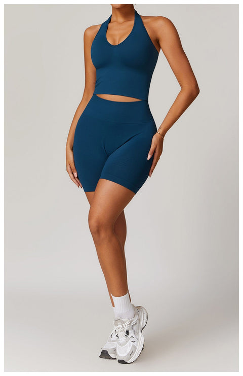 CurvyPower | UK Crop Top Seamless Backless Halter Neck Fitness Shaping Crop Top