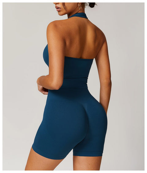 CurvyPower | UK Crop Top Seamless Backless Halter Neck Fitness Shaping Crop Top