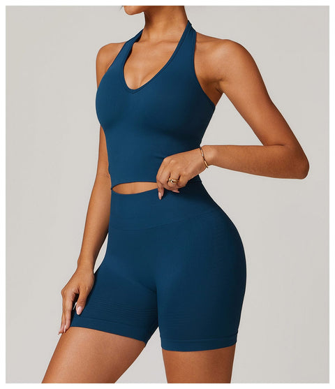 CurvyPower | UK Crop Top Seamless Backless Halter Neck Fitness Shaping Crop Top