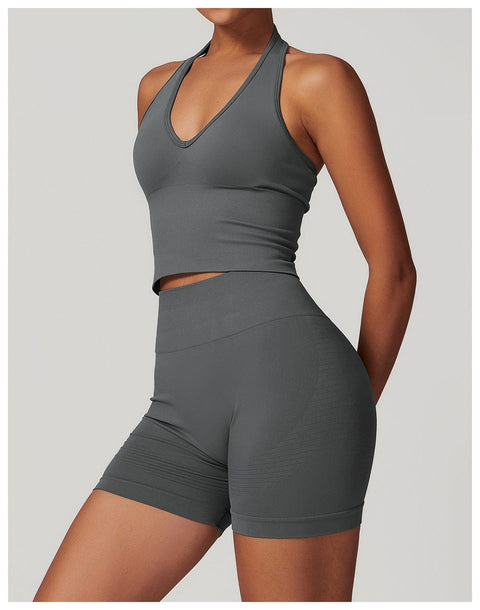 CurvyPower | UK Crop Top Seamless Backless Halter Neck Fitness Shaping Crop Top