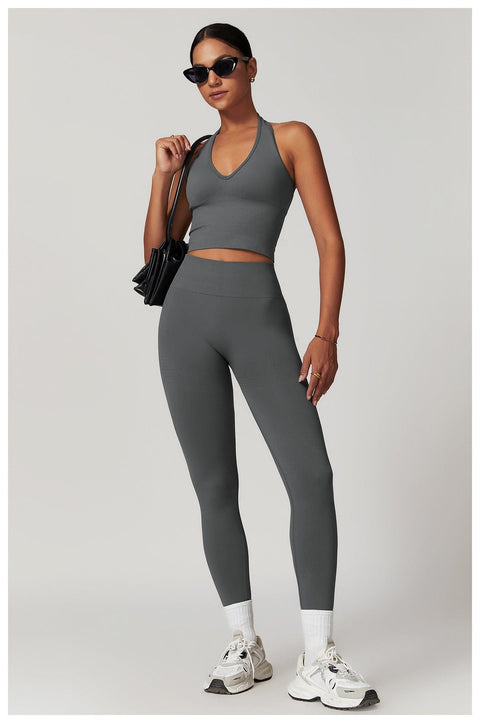 CurvyPower | UK Crop Top Seamless Backless Halter Neck Fitness Shaping Crop Top