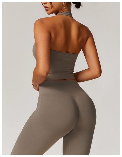 CurvyPower | UK Crop Top Seamless Backless Halter Neck Fitness Shaping Crop Top