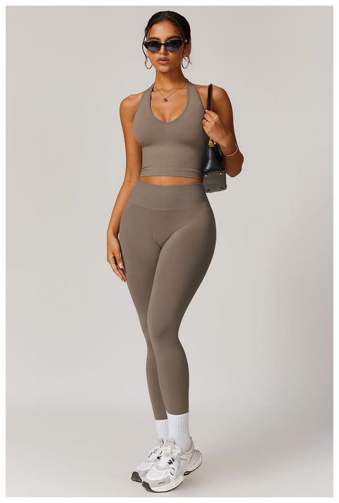 CurvyPower | UK Crop Top Seamless Backless Halter Neck Fitness Shaping Crop Top