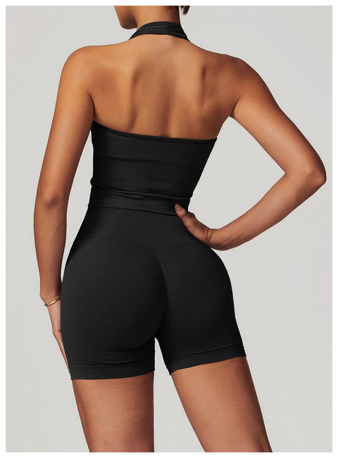 CurvyPower | UK Crop Top Seamless Backless Halter Neck Fitness Shaping Crop Top