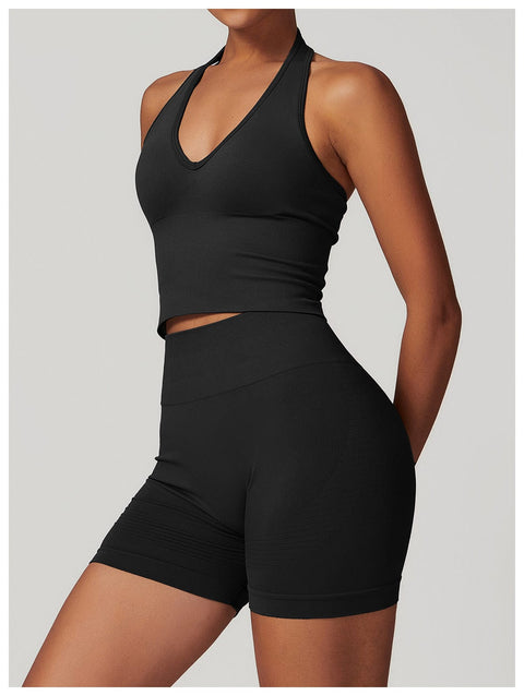 CurvyPower | UK Crop Top Seamless Backless Halter Neck Fitness Shaping Crop Top