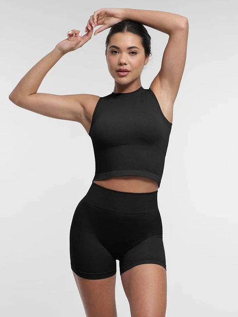 CurvyPower | UK Crop Top Seamless Supportive Sport Yoga Active Wear Crop Top with Built-In Bra & Adjustable Cups