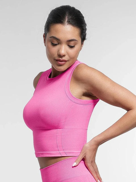 CurvyPower | UK Crop Top Seamless Supportive Sport Yoga Active Wear Crop Top with Built-In Bra & Adjustable Cups
