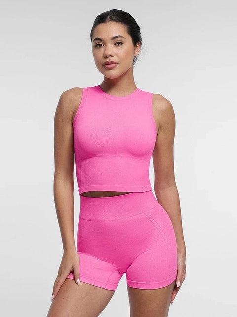 CurvyPower | UK Crop Top Seamless Supportive Sport Yoga Active Wear Crop Top with Built-In Bra & Adjustable Cups