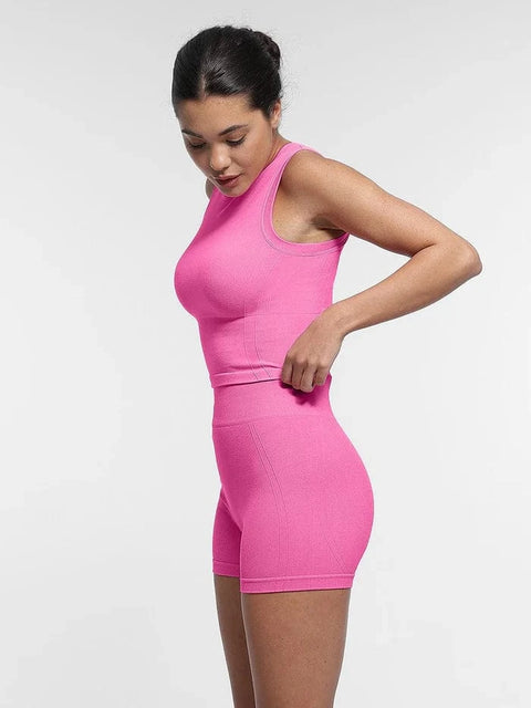 CurvyPower | UK Crop Top Seamless Supportive Sport Yoga Active Wear Crop Top with Built-In Bra & Adjustable Cups