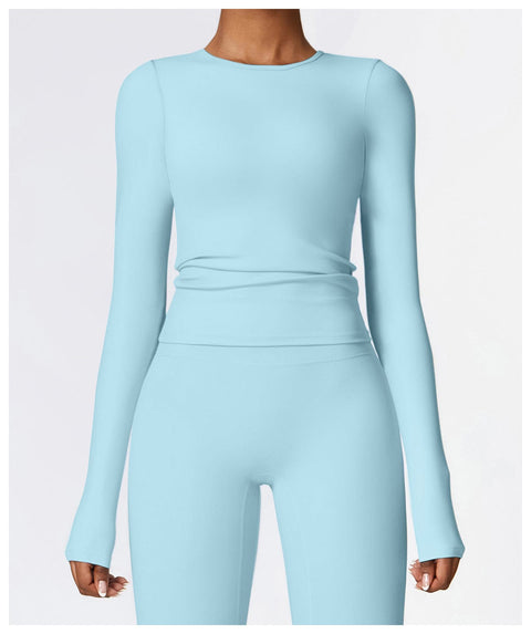 CurvyPower | UK Crop Top Sky Blue / S Women's Long-Sleeve Round Neck Yoga and Fitness Shaping Top