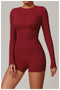 CurvyPower | UK Crop Top Women's Long-Sleeve Round Neck Yoga and Fitness Shaping Top