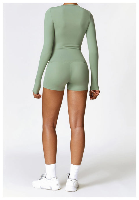 CurvyPower | UK Crop Top Women's Long-Sleeve Round Neck Yoga and Fitness Shaping Top