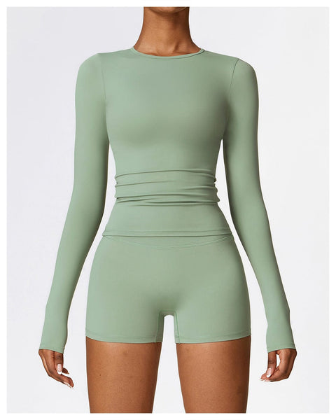 CurvyPower | UK Crop Top Women's Long-Sleeve Round Neck Yoga and Fitness Shaping Top