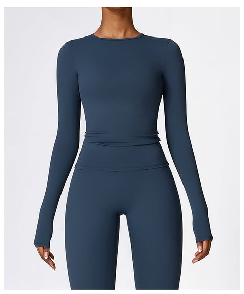 CurvyPower | UK Crop Top Women's Long-Sleeve Round Neck Yoga and Fitness Shaping Top