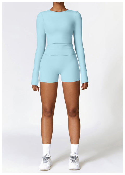 CurvyPower | UK Crop Top Women's Long-Sleeve Round Neck Yoga and Fitness Shaping Top