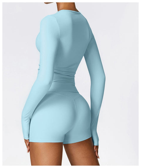 CurvyPower | UK Crop Top Women's Long-Sleeve Round Neck Yoga and Fitness Shaping Top