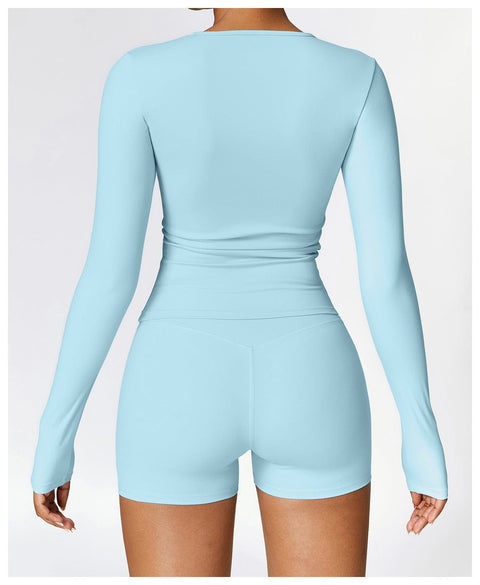 CurvyPower | UK Crop Top Women's Long-Sleeve Round Neck Yoga and Fitness Shaping Top