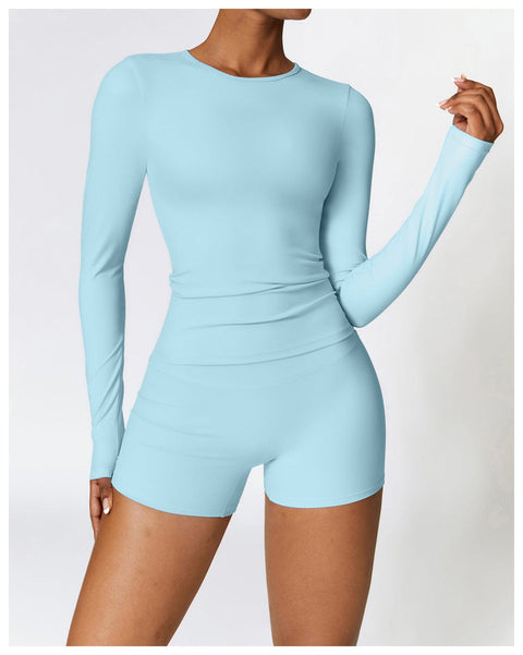 CurvyPower | UK Crop Top Women's Long-Sleeve Round Neck Yoga and Fitness Shaping Top