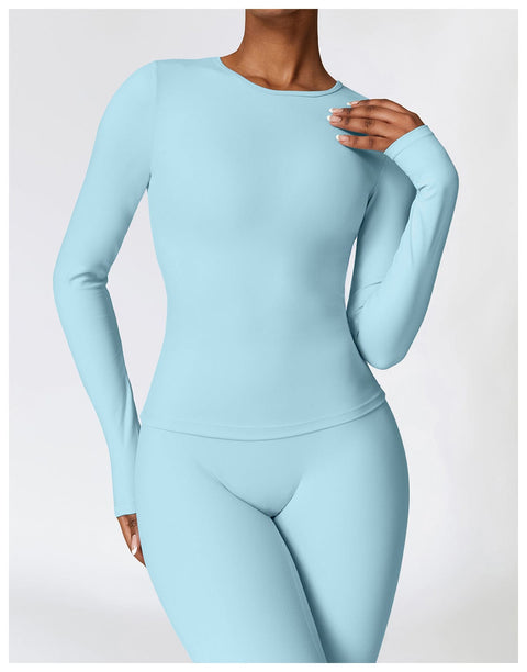 CurvyPower | UK Crop Top Women's Long-Sleeve Round Neck Yoga and Fitness Shaping Top