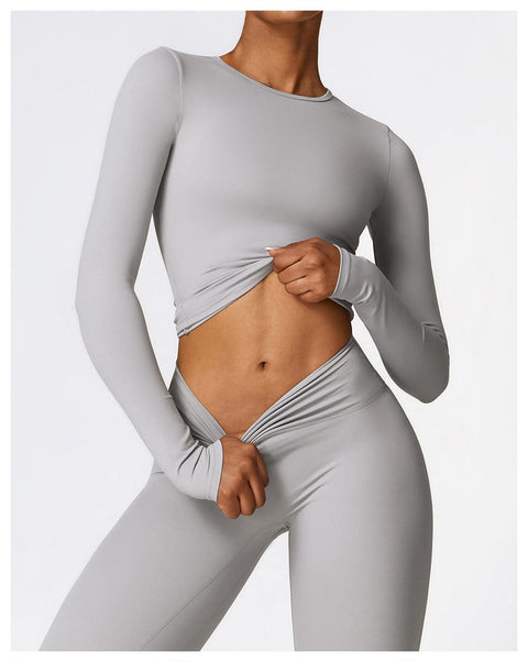 CurvyPower | UK Crop Top Women's Long-Sleeve Round Neck Yoga and Fitness Shaping Top