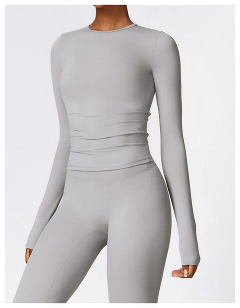 CurvyPower | UK Crop Top Women's Long-Sleeve Round Neck Yoga and Fitness Shaping Top