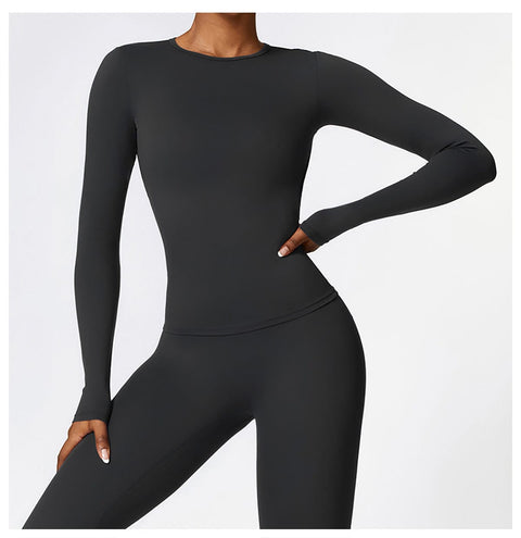 CurvyPower | UK Crop Top Women's Long-Sleeve Round Neck Yoga and Fitness Shaping Top