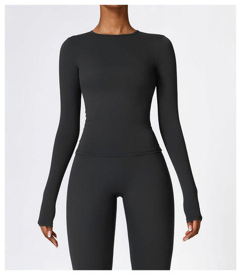 CurvyPower | UK Crop Top Women's Long-Sleeve Round Neck Yoga and Fitness Shaping Top