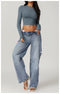CurvyPower | UK Crop Top Women Seamless Long Sleeve Yoga Shaping Crop Top