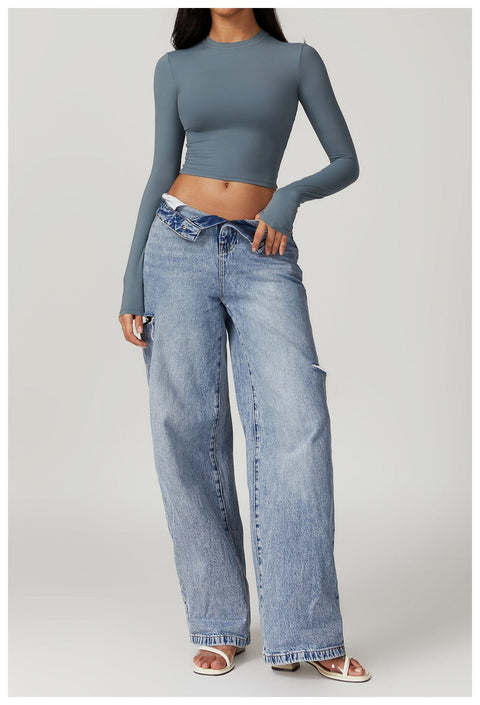 CurvyPower | UK Crop Top Women Seamless Long Sleeve Yoga Shaping Crop Top