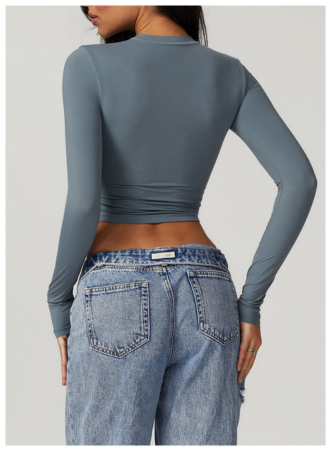 CurvyPower | UK Crop Top Women Seamless Long Sleeve Yoga Shaping Crop Top