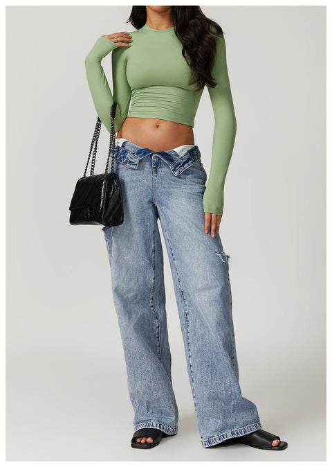 CurvyPower | UK Crop Top Women Seamless Long Sleeve Yoga Shaping Crop Top