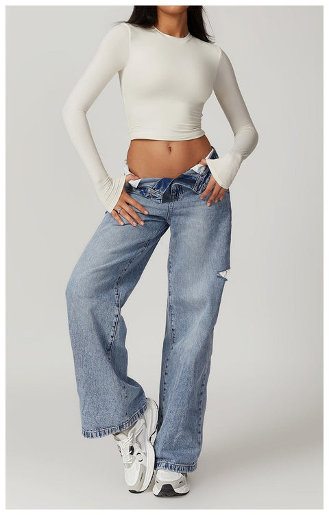 CurvyPower | UK Crop Top Women Seamless Long Sleeve Yoga Shaping Crop Top