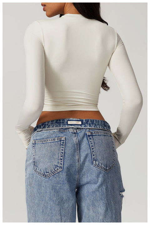 CurvyPower | UK Crop Top Women Seamless Long Sleeve Yoga Shaping Crop Top