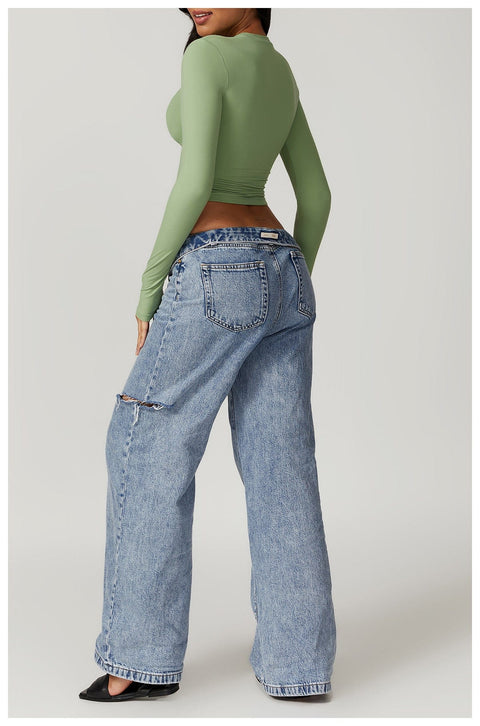 CurvyPower | UK Crop Top Women Seamless Long Sleeve Yoga Shaping Crop Top