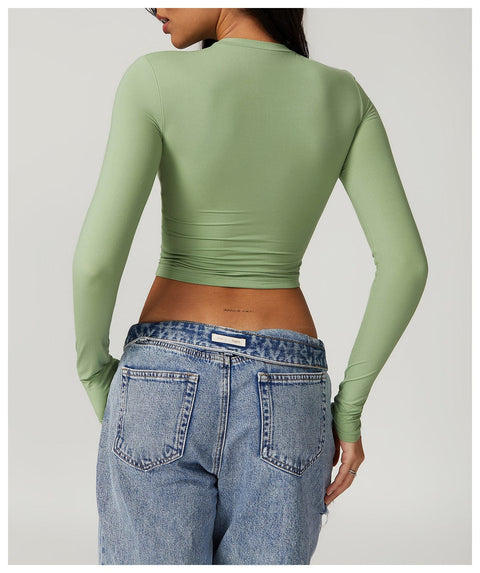 CurvyPower | UK Crop Top Women Seamless Long Sleeve Yoga Shaping Crop Top