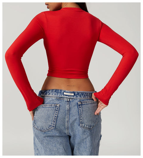 CurvyPower | UK Crop Top Women Seamless Long Sleeve Yoga Shaping Crop Top