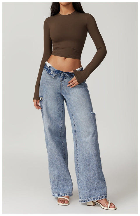 CurvyPower | UK Crop Top Women Seamless Long Sleeve Yoga Shaping Crop Top