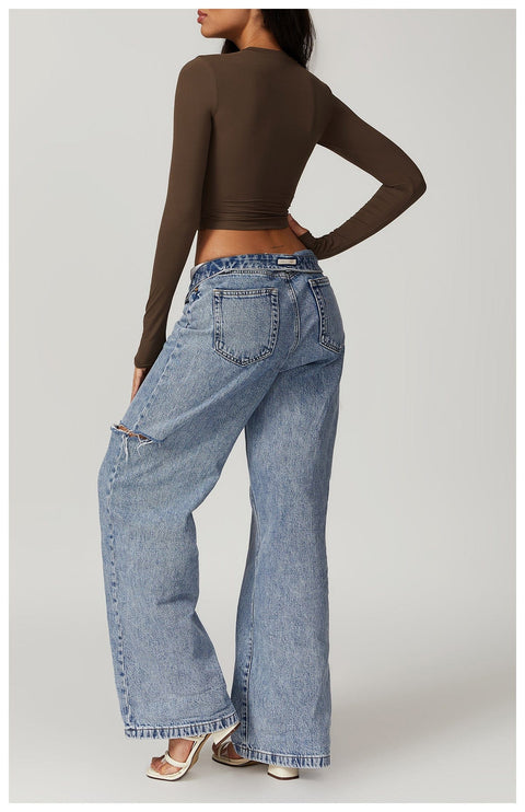 CurvyPower | UK Crop Top Women Seamless Long Sleeve Yoga Shaping Crop Top