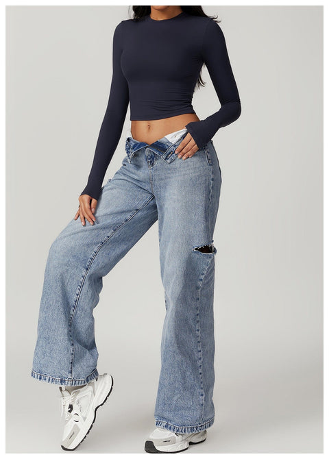 CurvyPower | UK Crop Top Women Seamless Long Sleeve Yoga Shaping Crop Top